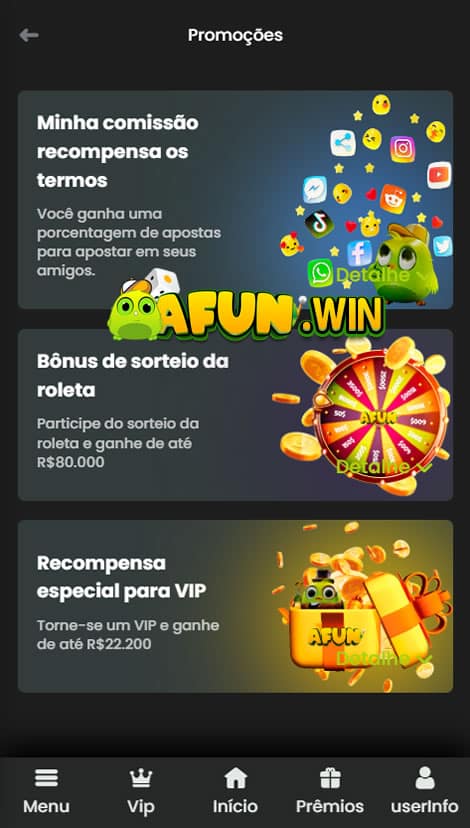 Bônus e promoções Afun